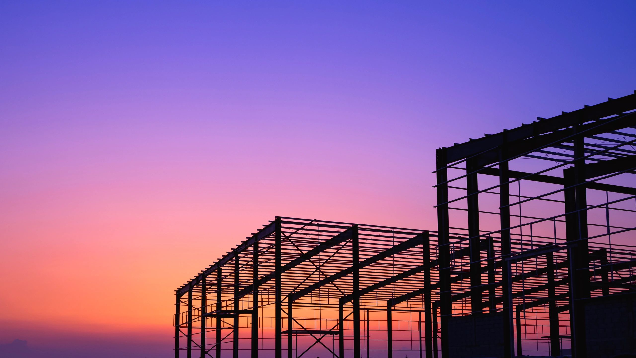 Industrial warehouse steel structure under construction